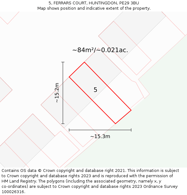 5, FERRARS COURT, HUNTINGDON, PE29 3BU: Plot and title map