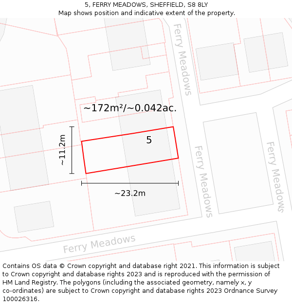 5, FERRY MEADOWS, SHEFFIELD, S8 8LY: Plot and title map
