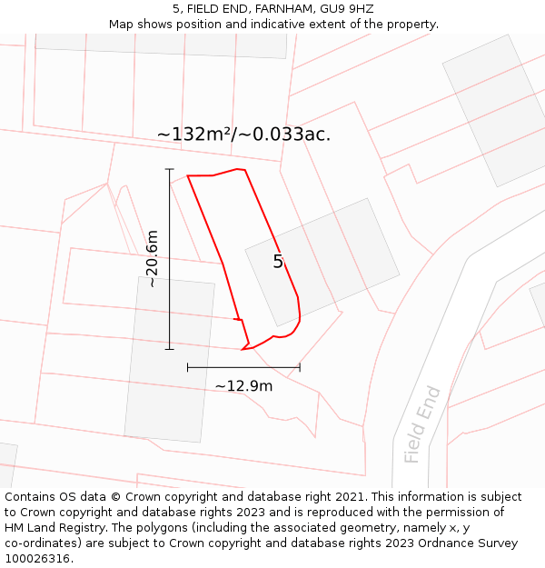5, FIELD END, FARNHAM, GU9 9HZ: Plot and title map