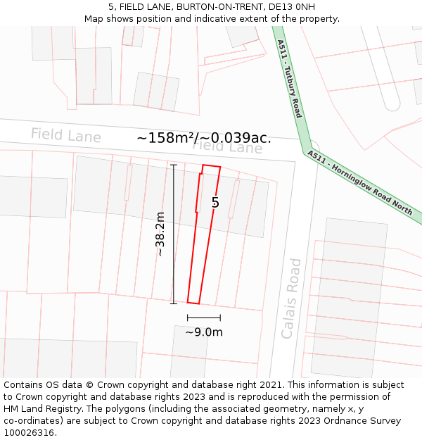5, FIELD LANE, BURTON-ON-TRENT, DE13 0NH: Plot and title map