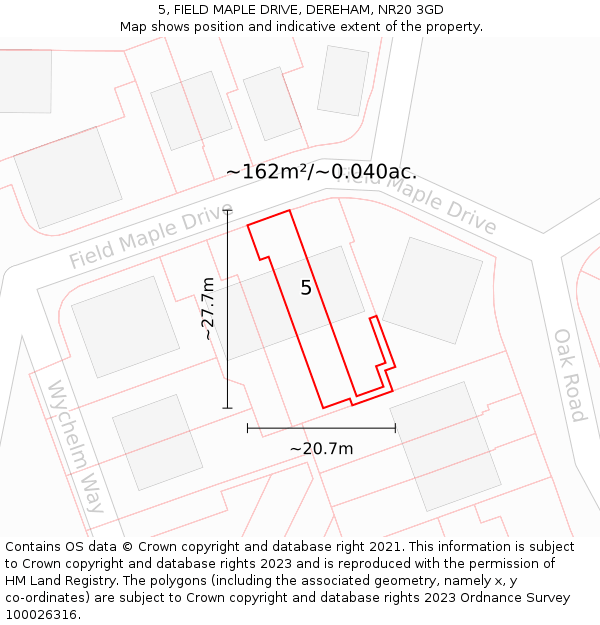 5, FIELD MAPLE DRIVE, DEREHAM, NR20 3GD: Plot and title map