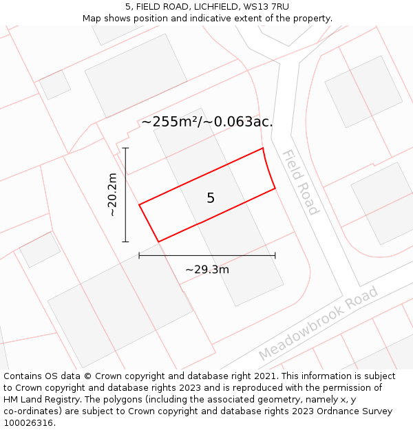 5, FIELD ROAD, LICHFIELD, WS13 7RU: Plot and title map