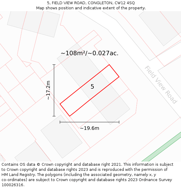 5, FIELD VIEW ROAD, CONGLETON, CW12 4SQ: Plot and title map