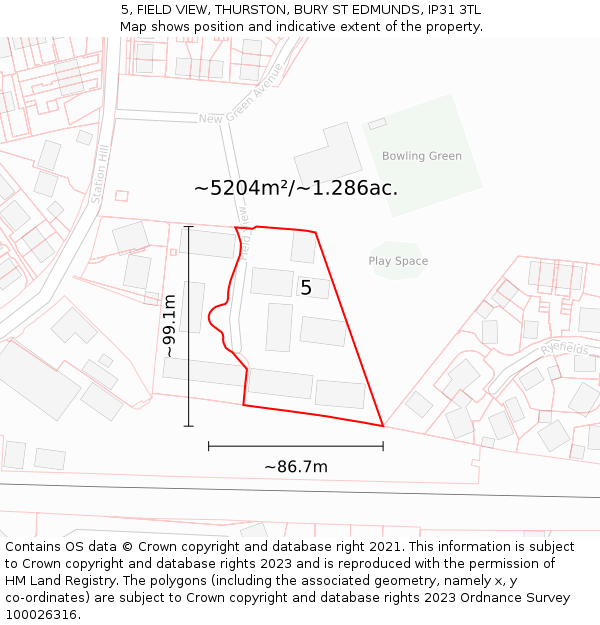 5, FIELD VIEW, THURSTON, BURY ST EDMUNDS, IP31 3TL: Plot and title map