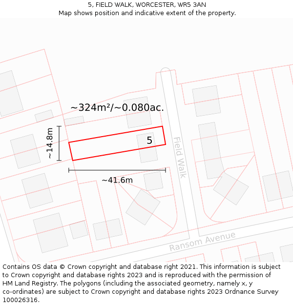 5, FIELD WALK, WORCESTER, WR5 3AN: Plot and title map