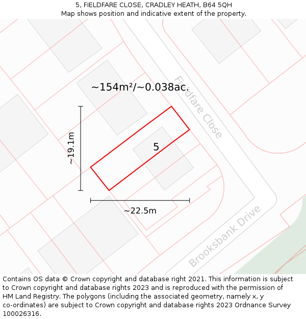 5, FIELDFARE CLOSE, CRADLEY HEATH, B64 5QH: Plot and title map