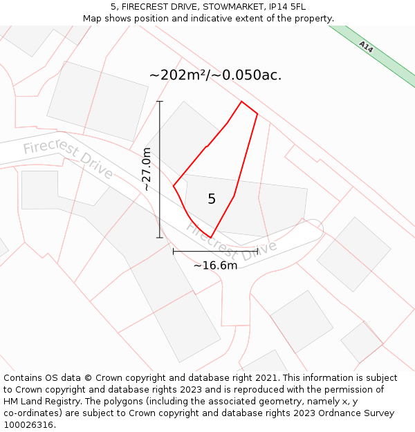 5, FIRECREST DRIVE, STOWMARKET, IP14 5FL: Plot and title map