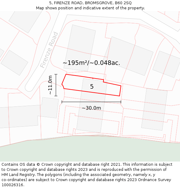 5, FIRENZE ROAD, BROMSGROVE, B60 2SQ: Plot and title map