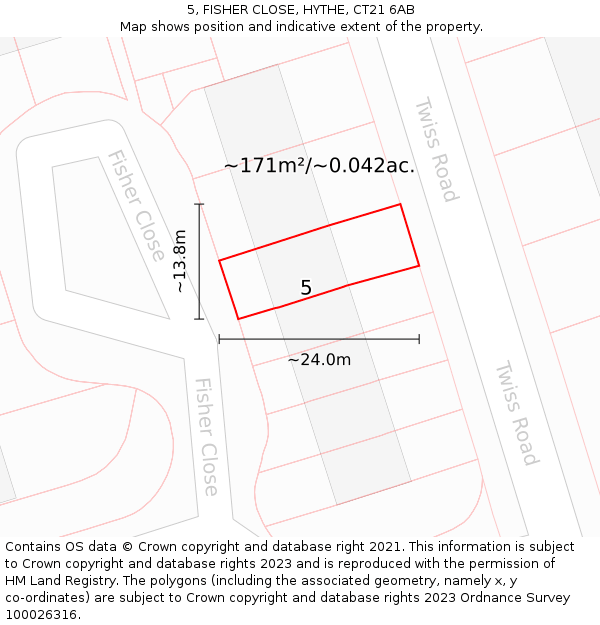 5, FISHER CLOSE, HYTHE, CT21 6AB: Plot and title map