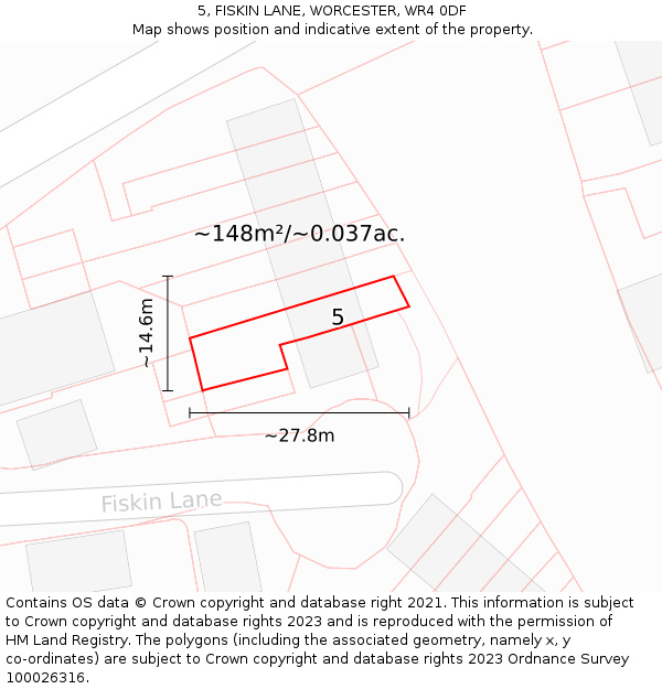 5, FISKIN LANE, WORCESTER, WR4 0DF: Plot and title map