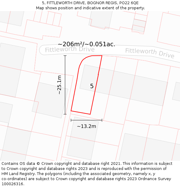 5, FITTLEWORTH DRIVE, BOGNOR REGIS, PO22 6QE: Plot and title map