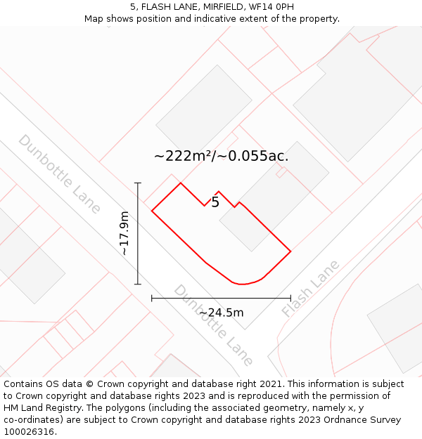 5, FLASH LANE, MIRFIELD, WF14 0PH: Plot and title map
