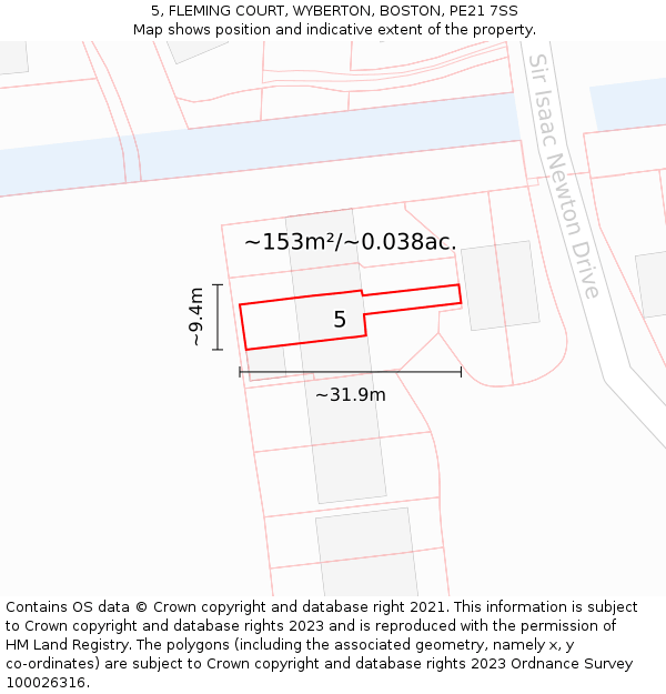 5, FLEMING COURT, WYBERTON, BOSTON, PE21 7SS: Plot and title map