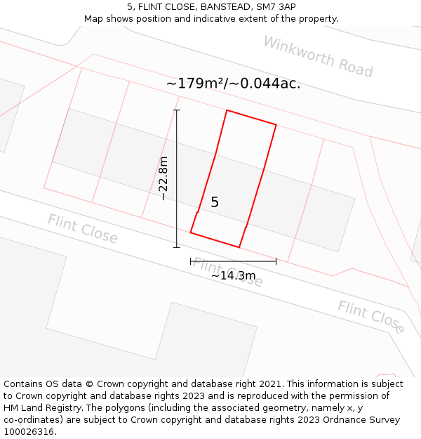 5, FLINT CLOSE, BANSTEAD, SM7 3AP: Plot and title map