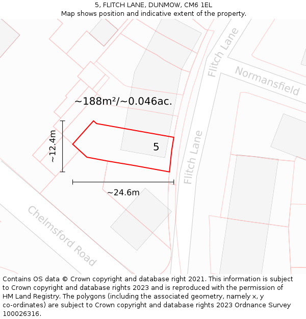 5, FLITCH LANE, DUNMOW, CM6 1EL: Plot and title map