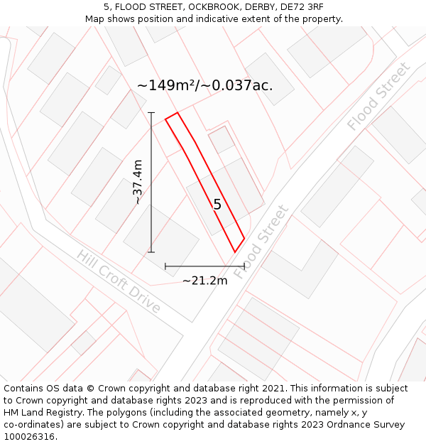5, FLOOD STREET, OCKBROOK, DERBY, DE72 3RF: Plot and title map