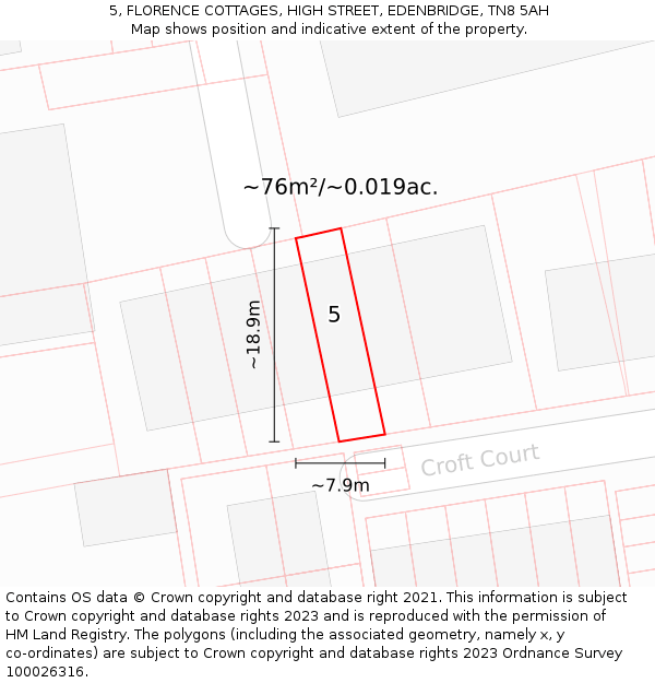 5, FLORENCE COTTAGES, HIGH STREET, EDENBRIDGE, TN8 5AH: Plot and title map