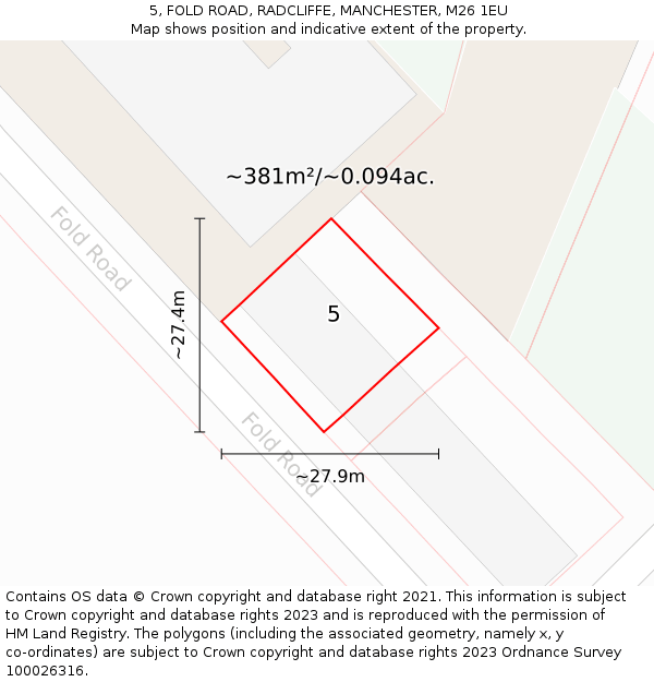5, FOLD ROAD, RADCLIFFE, MANCHESTER, M26 1EU: Plot and title map