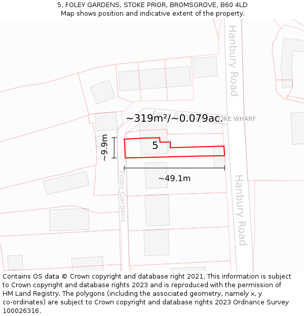 5, FOLEY GARDENS, STOKE PRIOR, BROMSGROVE, B60 4LD: Plot and title map