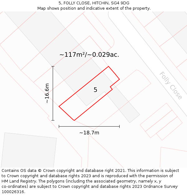 5, FOLLY CLOSE, HITCHIN, SG4 9DG: Plot and title map