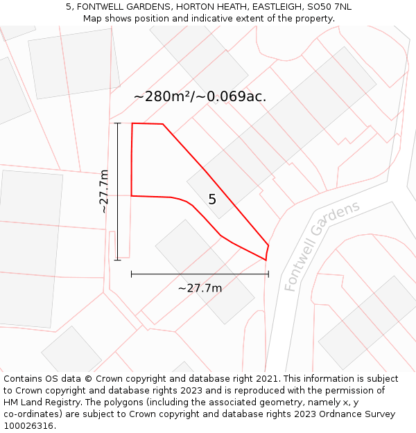 5, FONTWELL GARDENS, HORTON HEATH, EASTLEIGH, SO50 7NL: Plot and title map