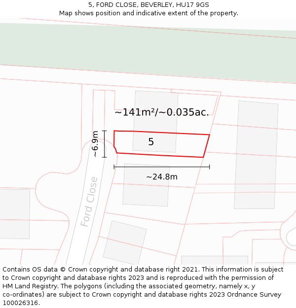 5, FORD CLOSE, BEVERLEY, HU17 9GS: Plot and title map