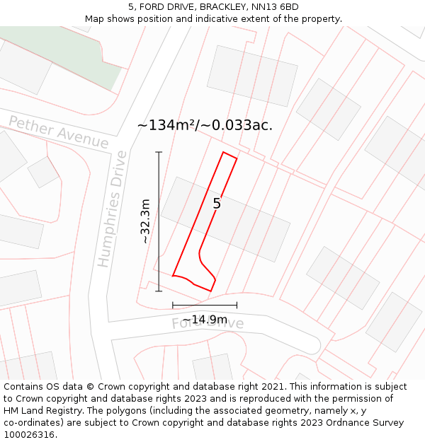 5, FORD DRIVE, BRACKLEY, NN13 6BD: Plot and title map