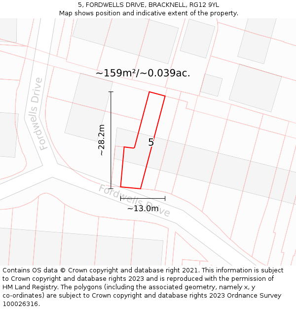 5, FORDWELLS DRIVE, BRACKNELL, RG12 9YL: Plot and title map