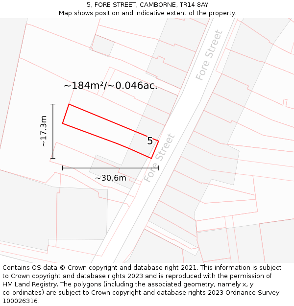 5, FORE STREET, CAMBORNE, TR14 8AY: Plot and title map
