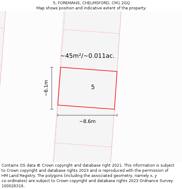 5, FOREMANS, CHELMSFORD, CM1 2GQ: Plot and title map