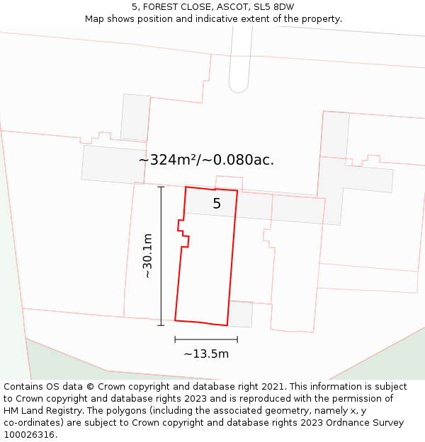 5, FOREST CLOSE, ASCOT, SL5 8DW: Plot and title map