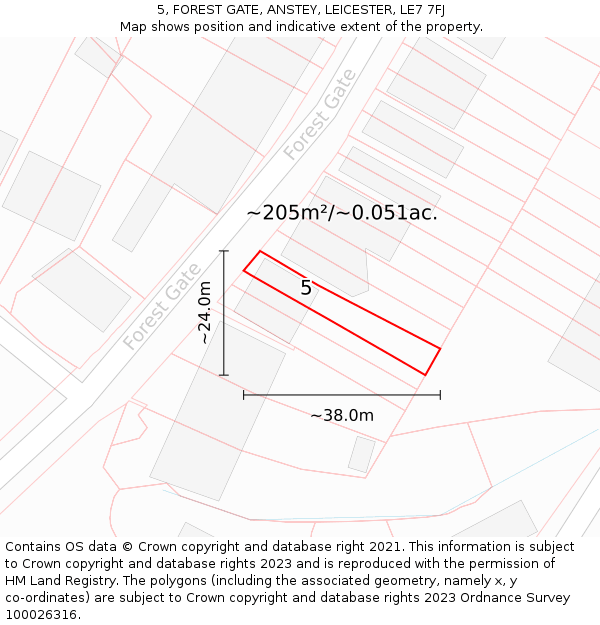 5, FOREST GATE, ANSTEY, LEICESTER, LE7 7FJ: Plot and title map