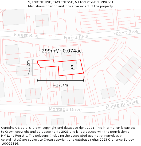 5, FOREST RISE, EAGLESTONE, MILTON KEYNES, MK6 5ET: Plot and title map