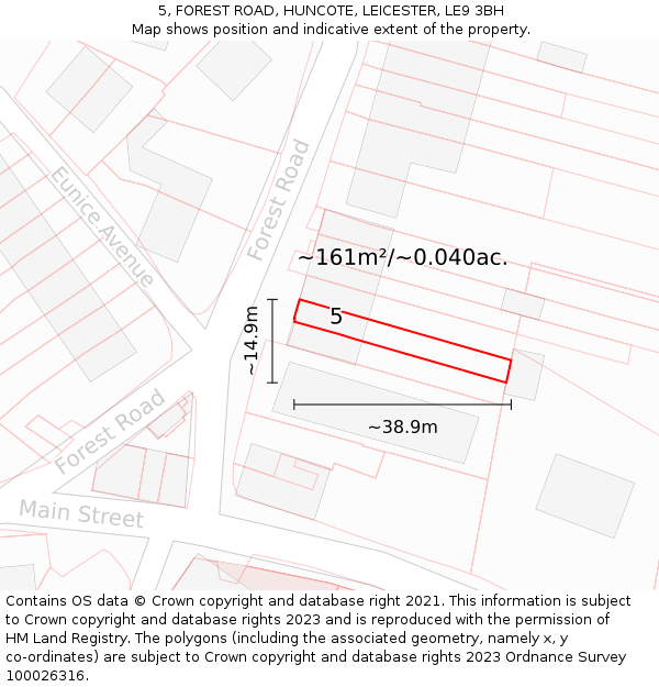 5, FOREST ROAD, HUNCOTE, LEICESTER, LE9 3BH: Plot and title map