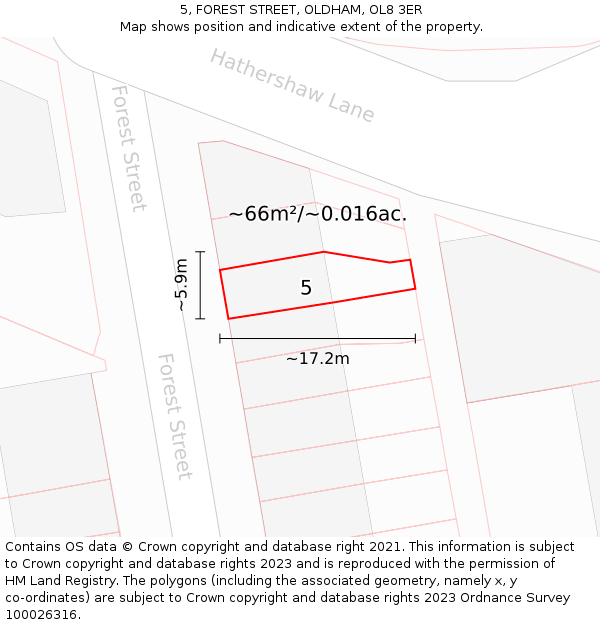 5, FOREST STREET, OLDHAM, OL8 3ER: Plot and title map
