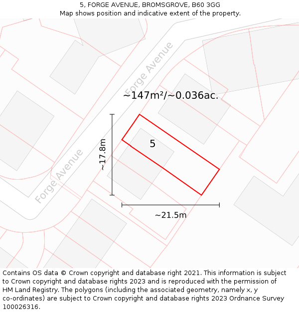5, FORGE AVENUE, BROMSGROVE, B60 3GG: Plot and title map