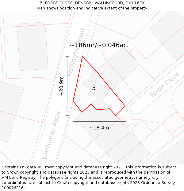 5, FORGE CLOSE, BENSON, WALLINGFORD, OX10 6EX: Plot and title map