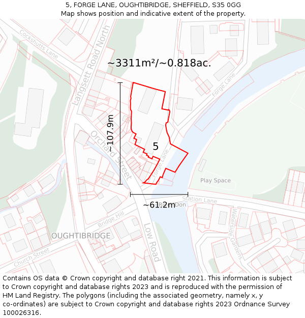 5, FORGE LANE, OUGHTIBRIDGE, SHEFFIELD, S35 0GG: Plot and title map