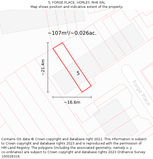 5, FORGE PLACE, HORLEY, RH6 0AL: Plot and title map