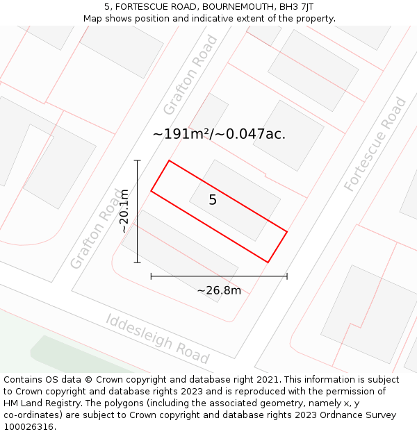 5, FORTESCUE ROAD, BOURNEMOUTH, BH3 7JT: Plot and title map