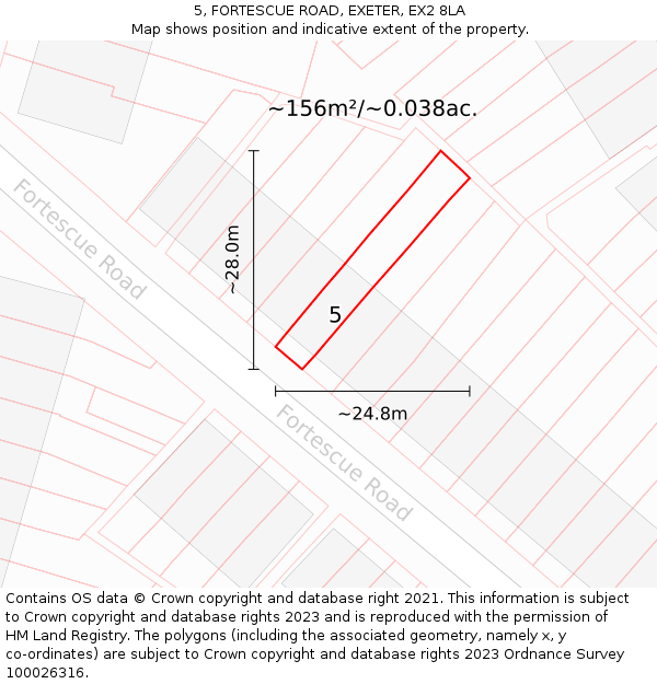 5, FORTESCUE ROAD, EXETER, EX2 8LA: Plot and title map