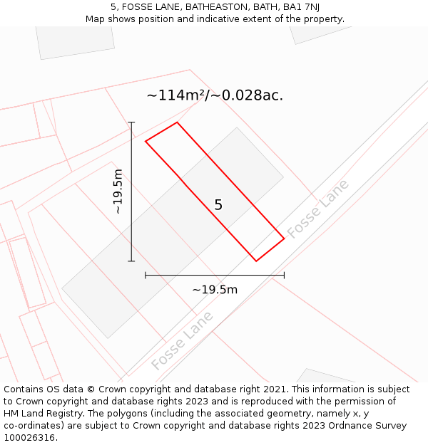 5, FOSSE LANE, BATHEASTON, BATH, BA1 7NJ: Plot and title map