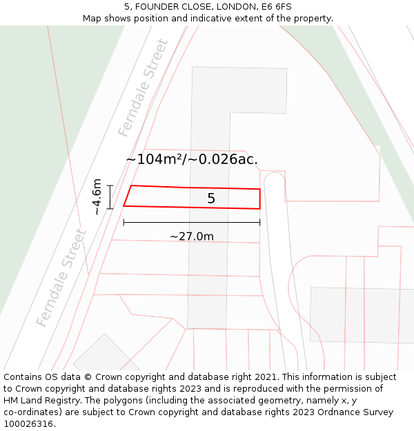 5, FOUNDER CLOSE, LONDON, E6 6FS: Plot and title map