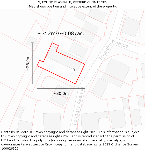 5, FOUNDRY AVENUE, KETTERING, NN15 5FN: Plot and title map