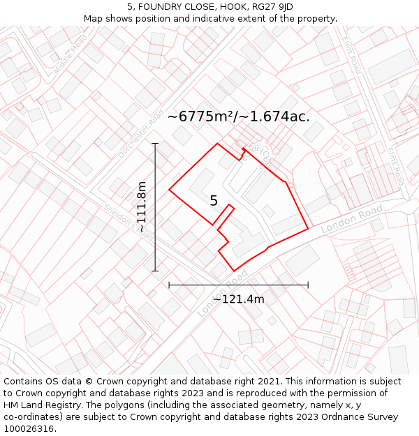 5, FOUNDRY CLOSE, HOOK, RG27 9JD: Plot and title map