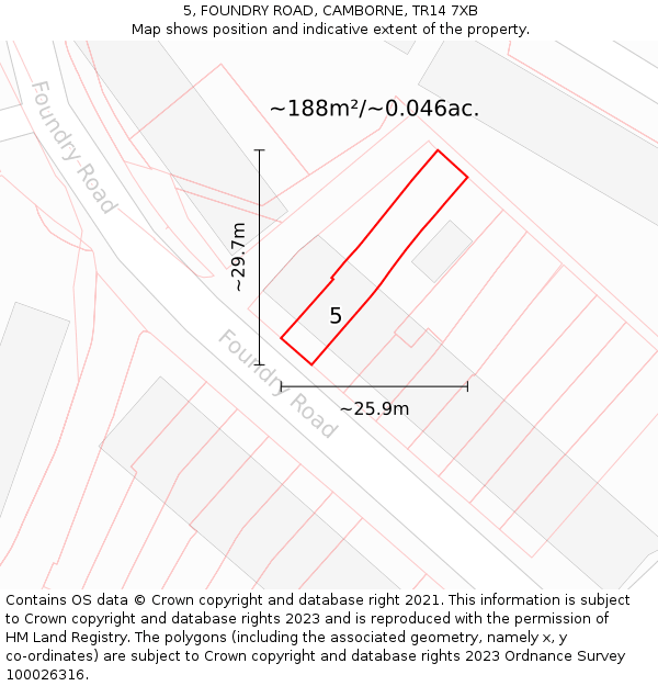 5, FOUNDRY ROAD, CAMBORNE, TR14 7XB: Plot and title map