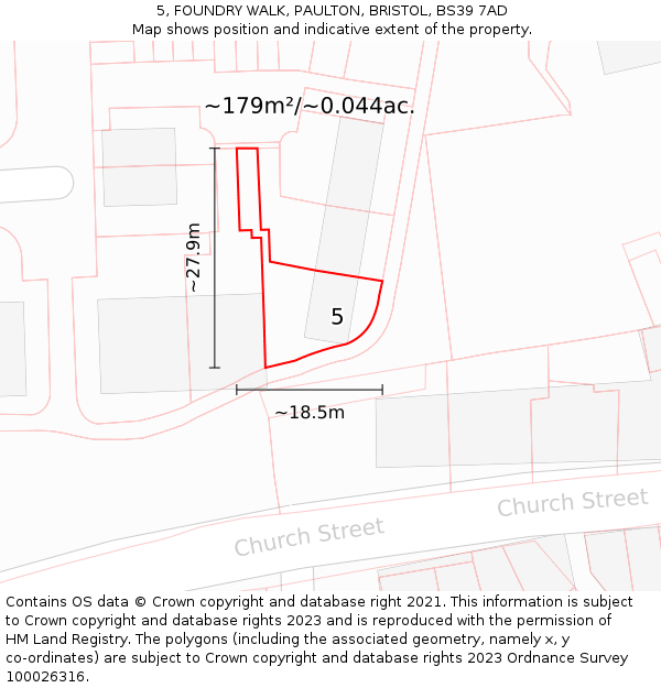 5, FOUNDRY WALK, PAULTON, BRISTOL, BS39 7AD: Plot and title map