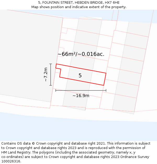 5, FOUNTAIN STREET, HEBDEN BRIDGE, HX7 6HE: Plot and title map
