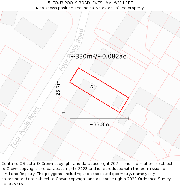 5, FOUR POOLS ROAD, EVESHAM, WR11 1EE: Plot and title map