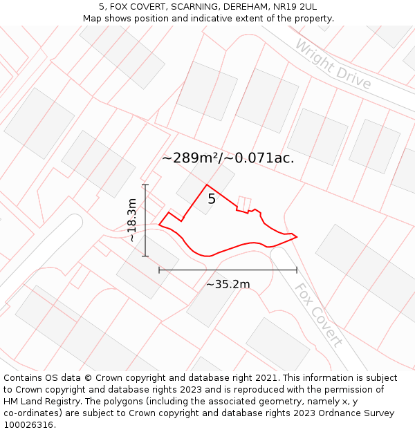 5, FOX COVERT, SCARNING, DEREHAM, NR19 2UL: Plot and title map